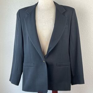 Vintage Austin Reed Women's Black Single Button Wool Blazer Gold Buttons Size 14